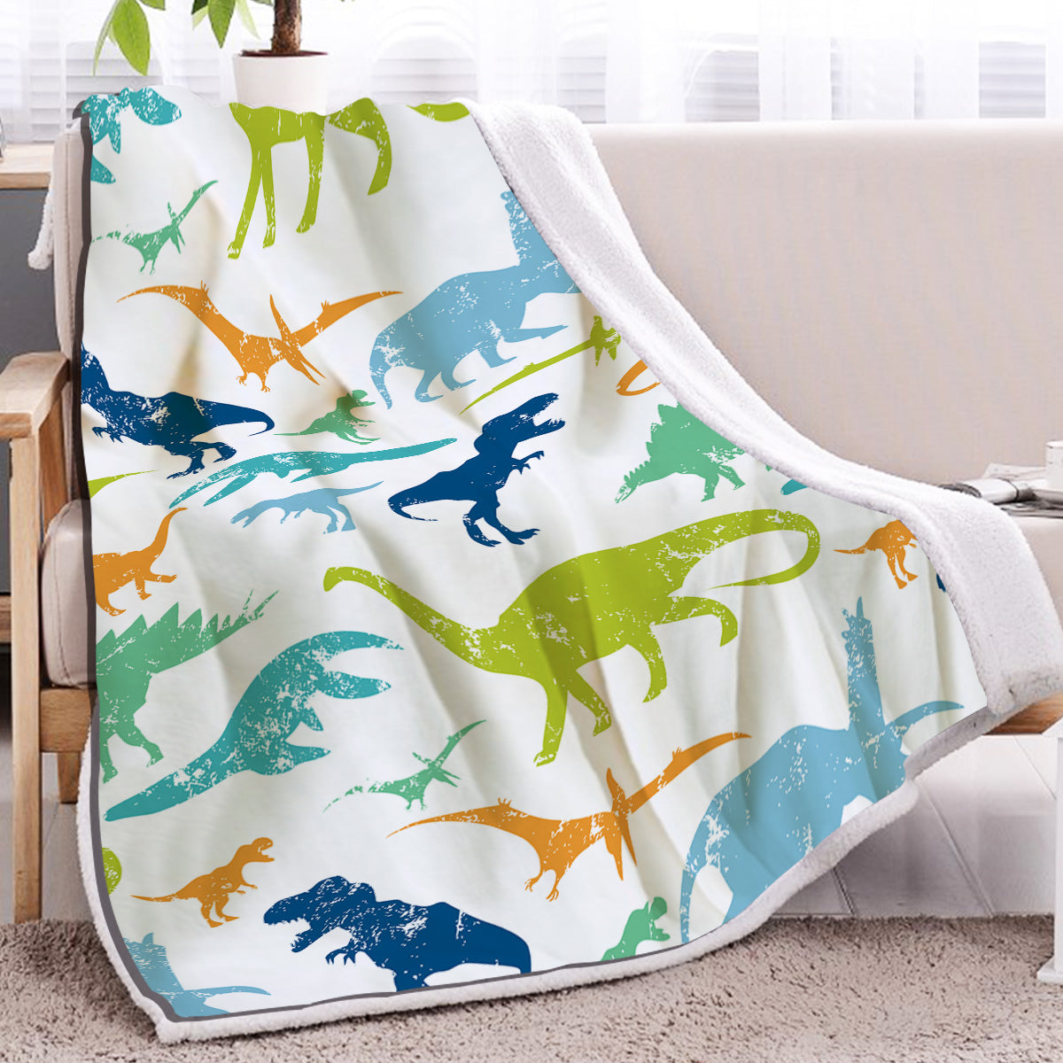 Cute Dinosaur Themed Lamb Wool Blanket - Soft Warm Throw for Sofa Bed Camping