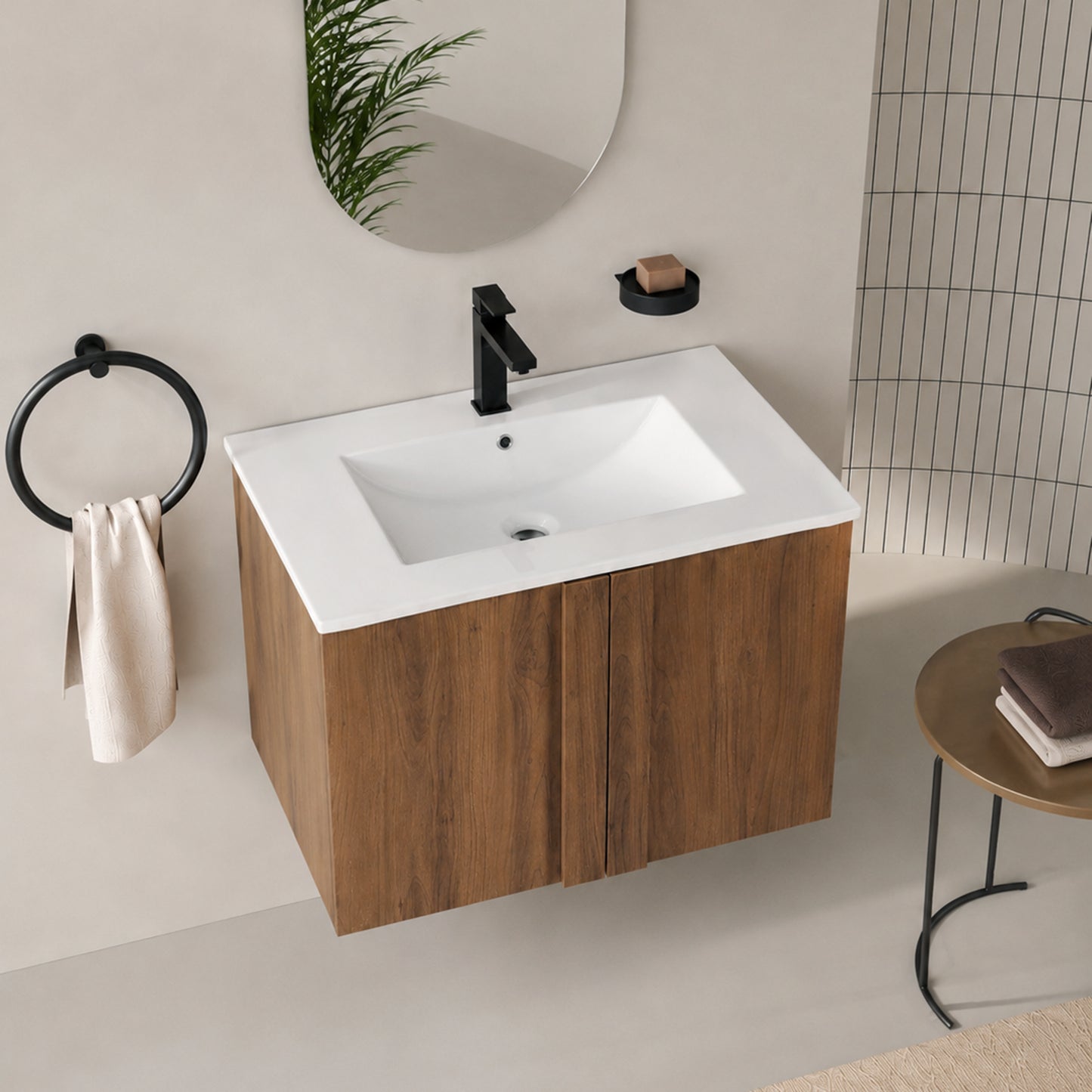 30" Wall-Mounted Bathroom Vanity with Sink - Brown Ebony