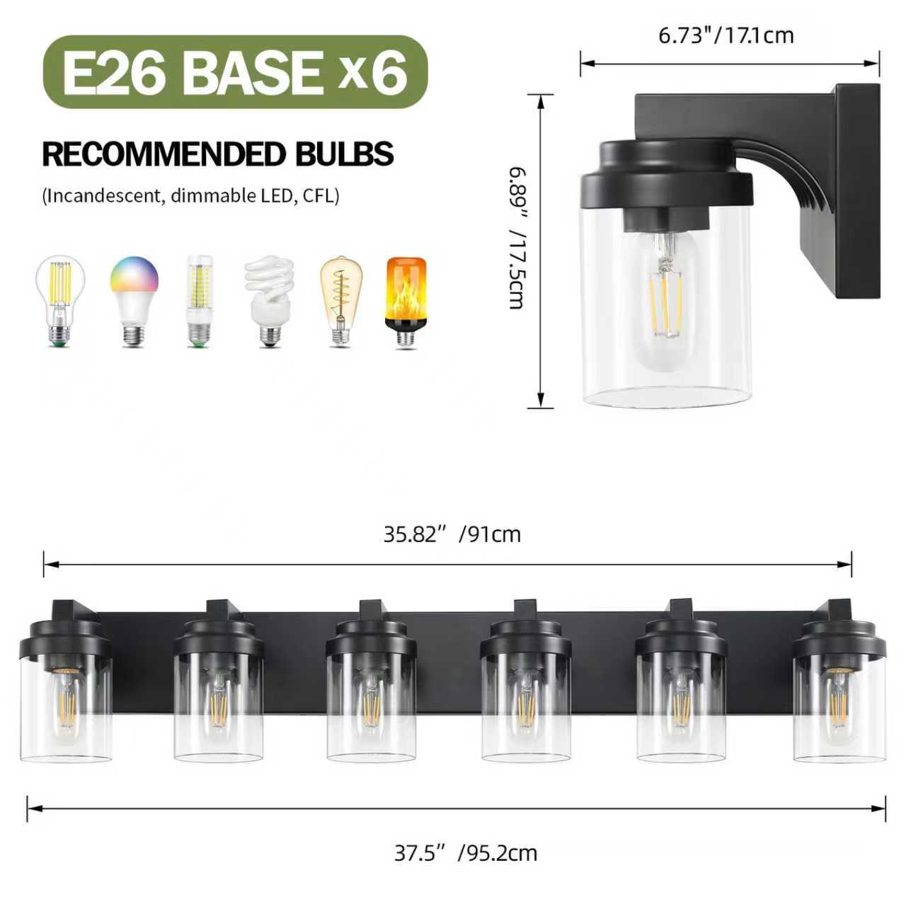 Modern Black Bathroom Vanity Light Fixture with Clear Glass Shade