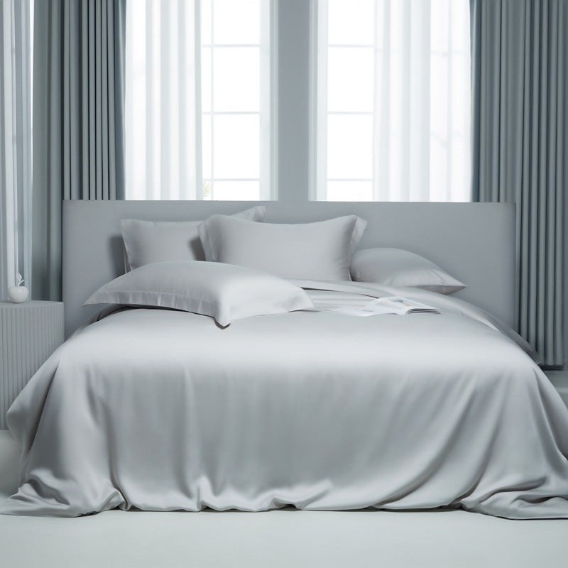 Lyocell Bed Sheet Quilt Cover Set - Summer Ice Silk Solid Color Bedding