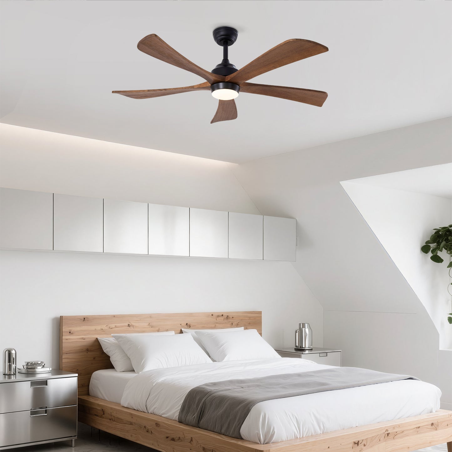52-Inch Solid Wood Blades Ceiling Fan with Lights and Remote Control - Matte Black