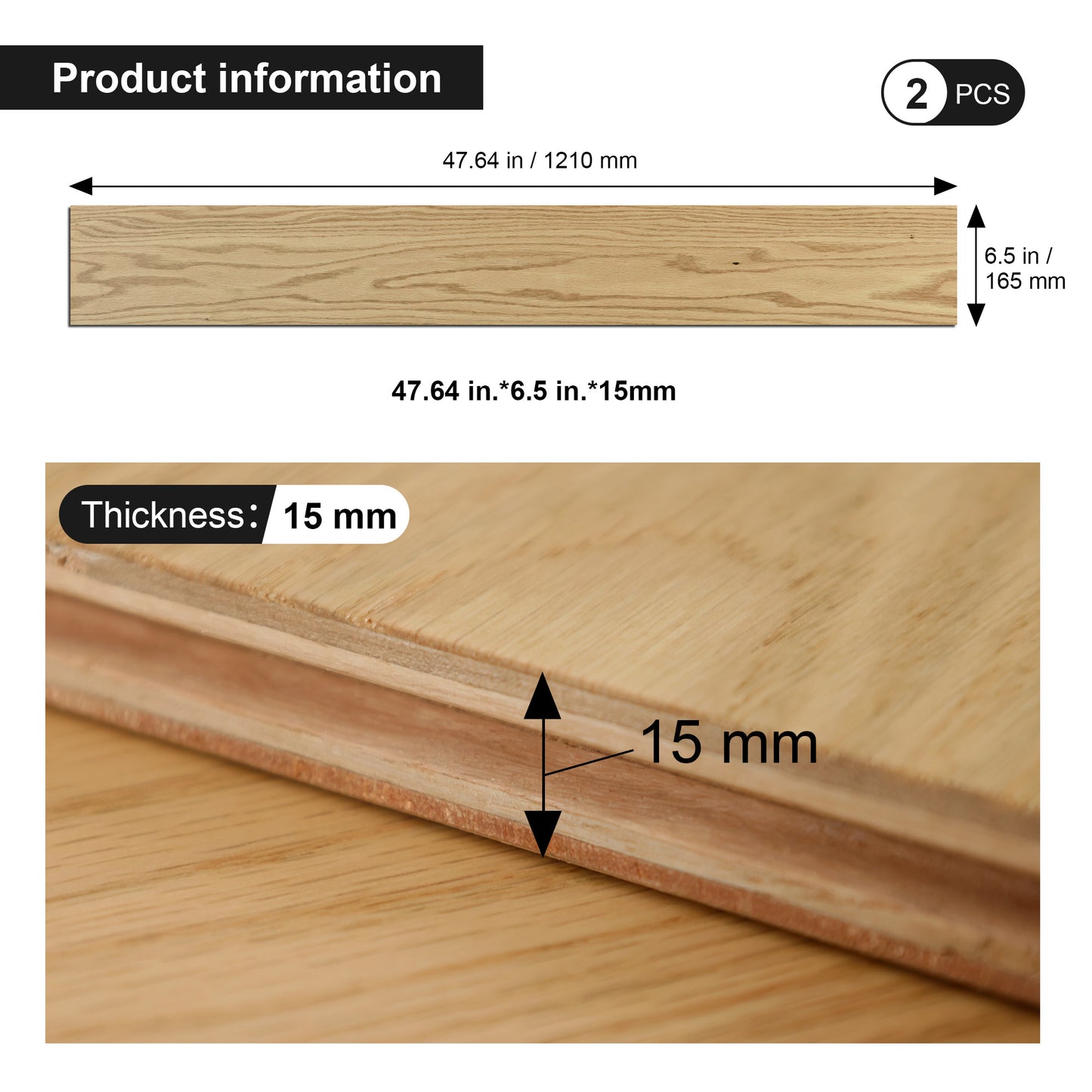 Tongue and Groove Engineered Hardwood Flooring - Natural Wood, Set of 2