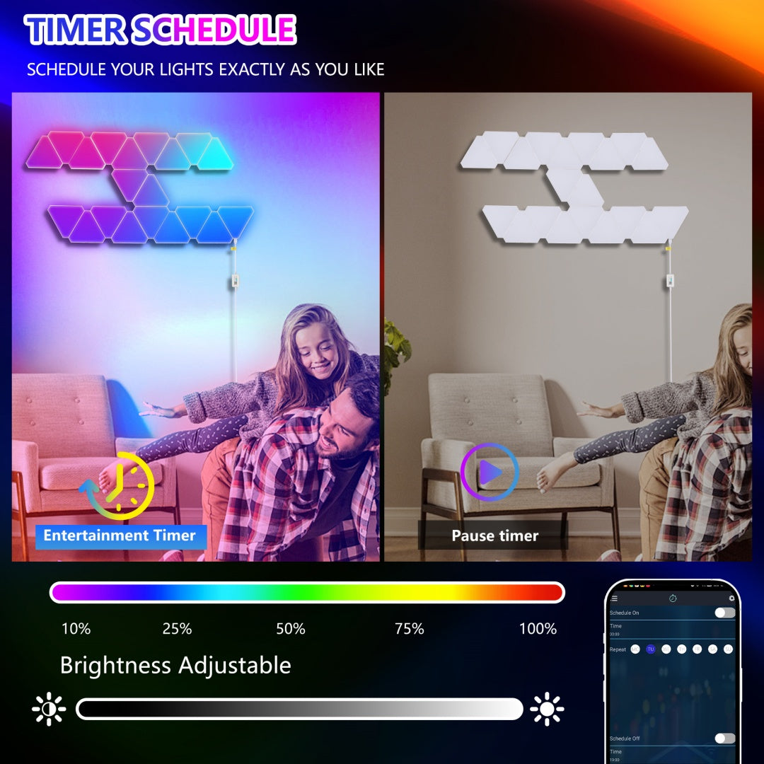 Triangular RGB LED Wall Lights 20-Pack with App & Remote - Music Sync Gaming Decor
