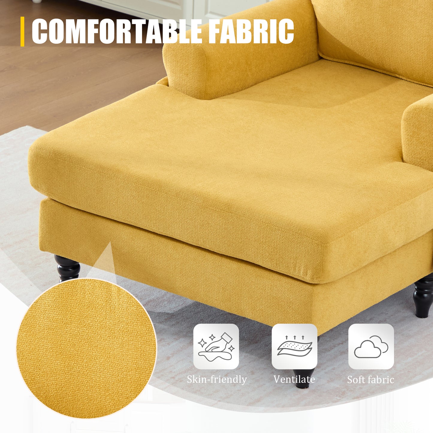 Modern Minimalist Chenille Chaise Lounge Recliner - Mustard Yellow