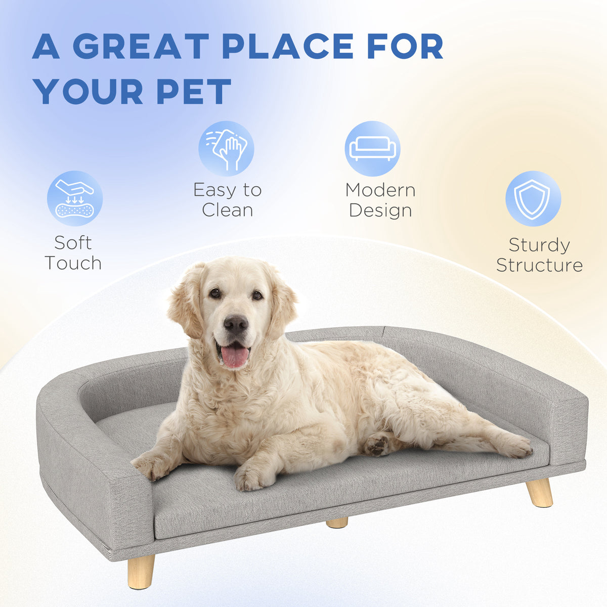 Large Pet Sofa Bed with Washable Cushion - Gray, 780x175x650 mm