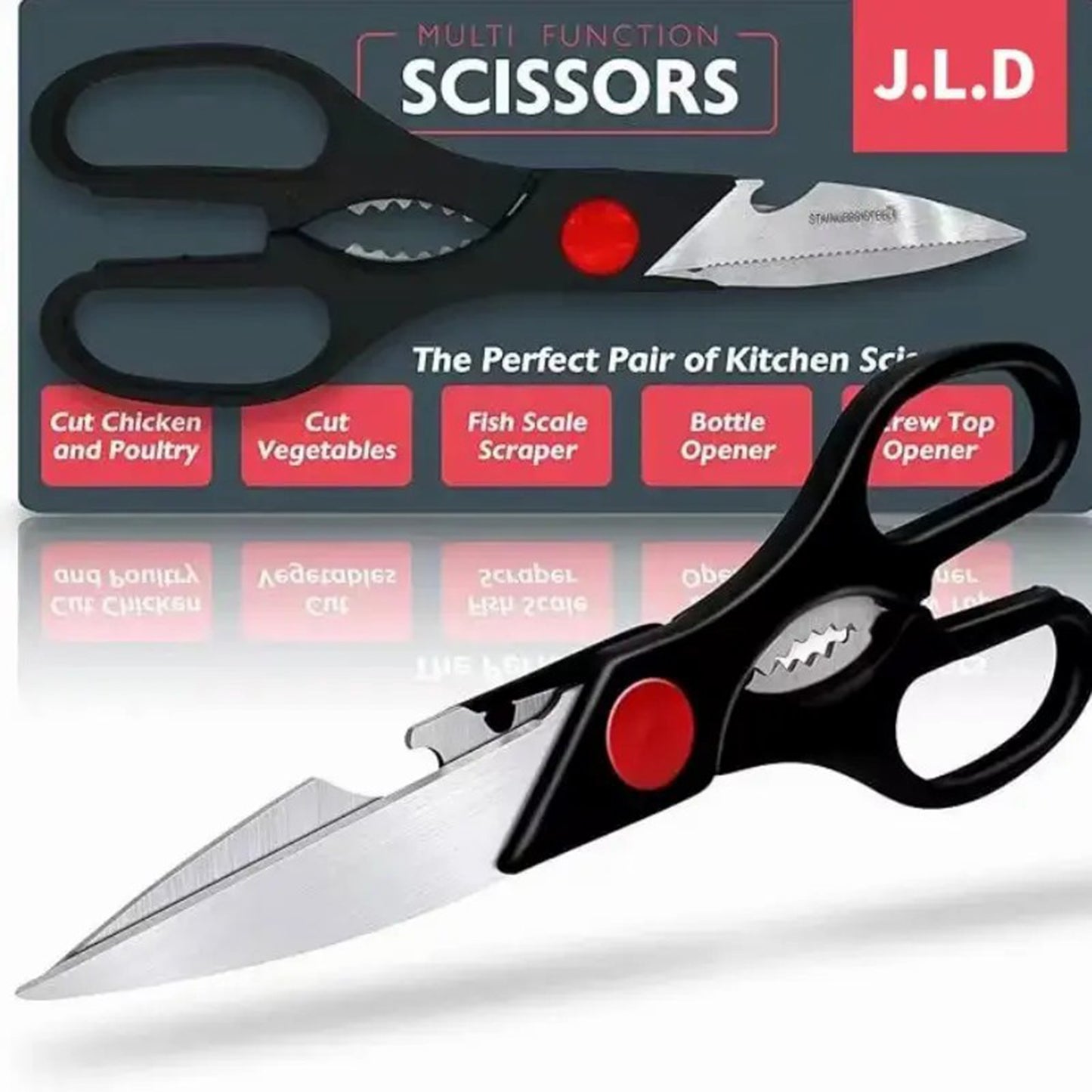 Multipurpose Kitchen Scissors with Bottle Opener - Black