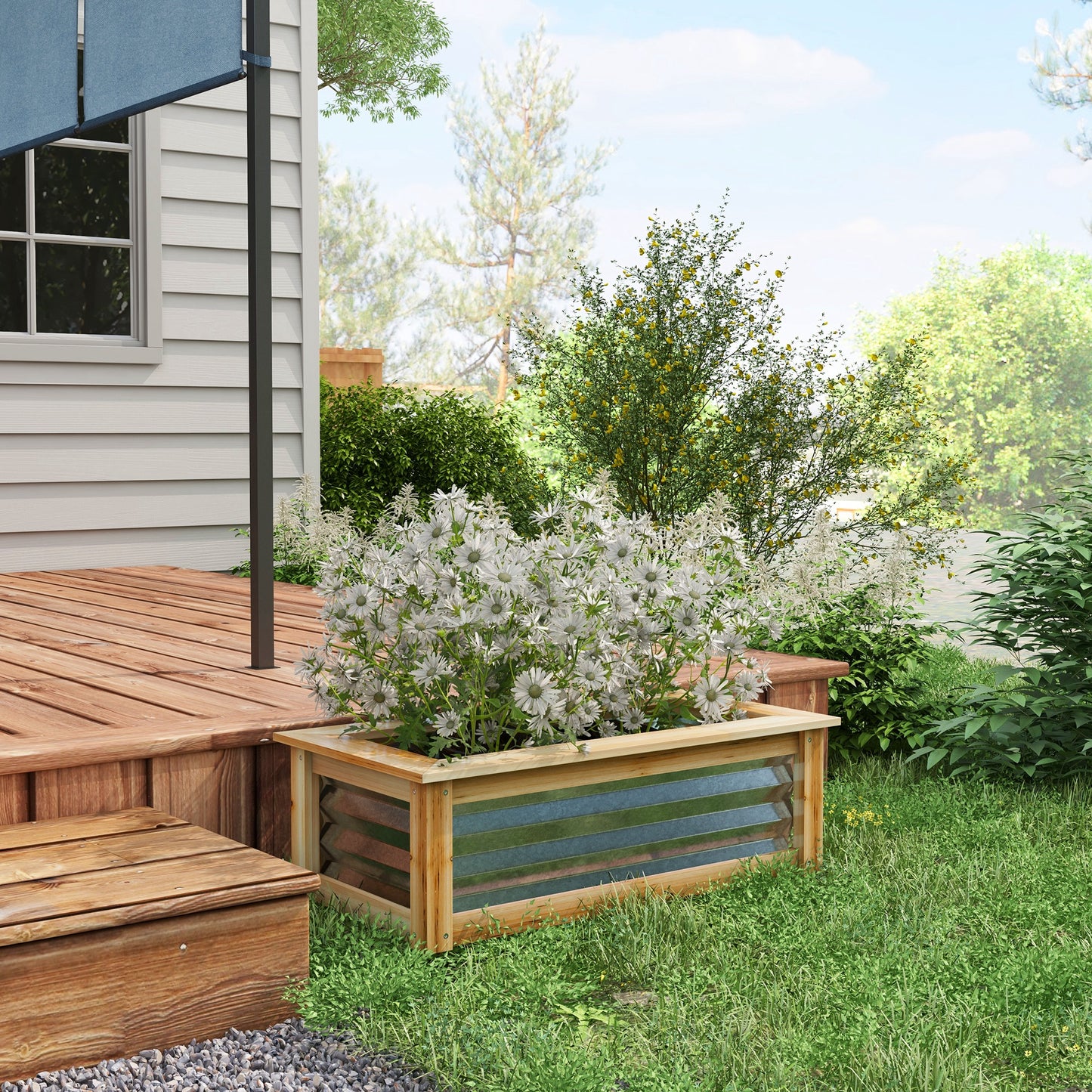 Raised Garden Bed Planter Box - Metal and Wood Combo for Herbs Vegetables Flowers