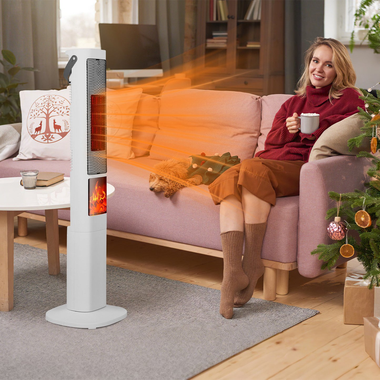 1500W Oscillating Space Heater with 3D Flame Effect, Remote & Timer