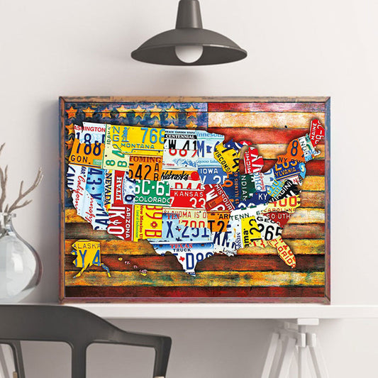 Map Diamond Painting Cross Stitch Kit for Home Decor - Customizable Size & Shape