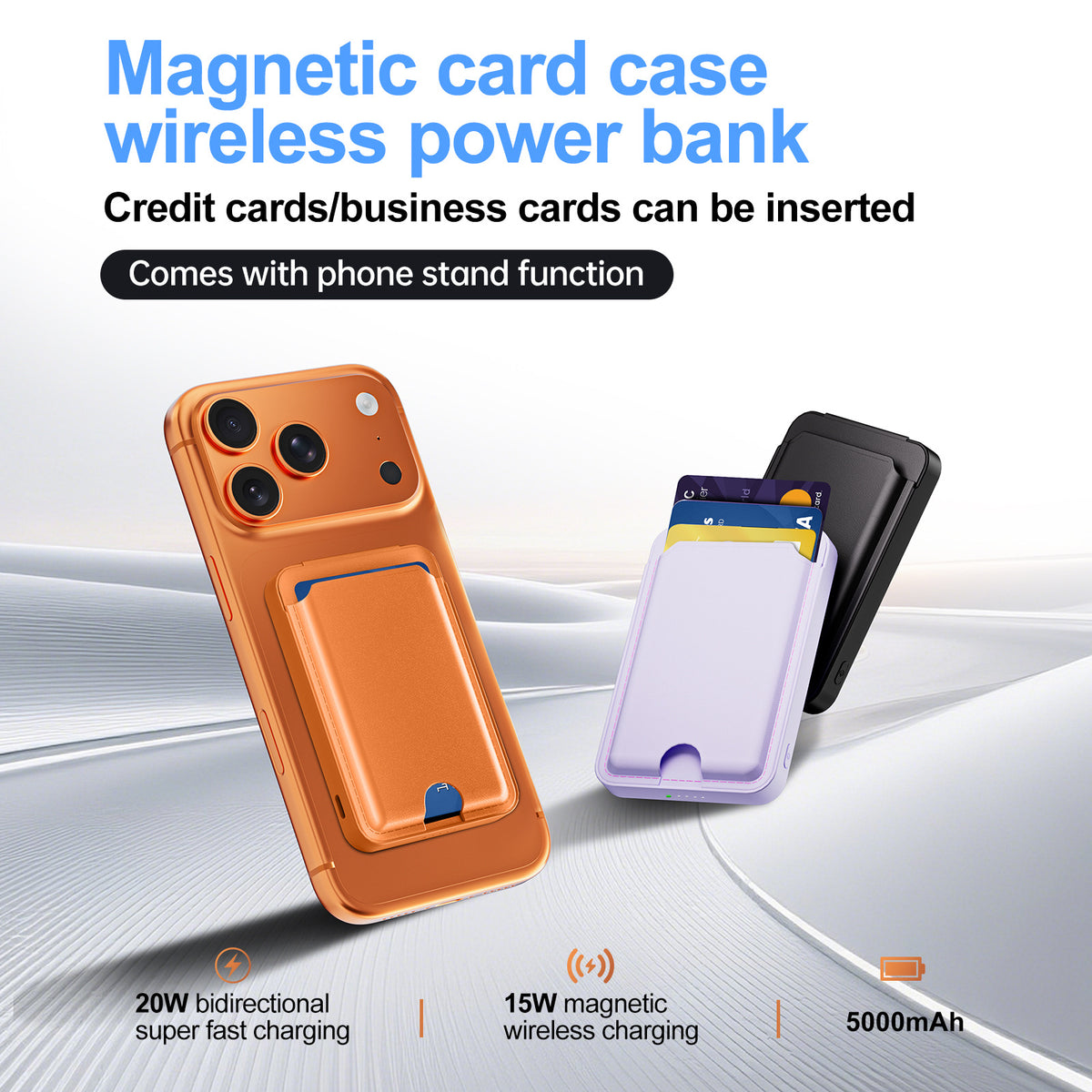 Magnetic Card Holder with Built-in Stand and 5000mAh Capacity - Cross-border Certified