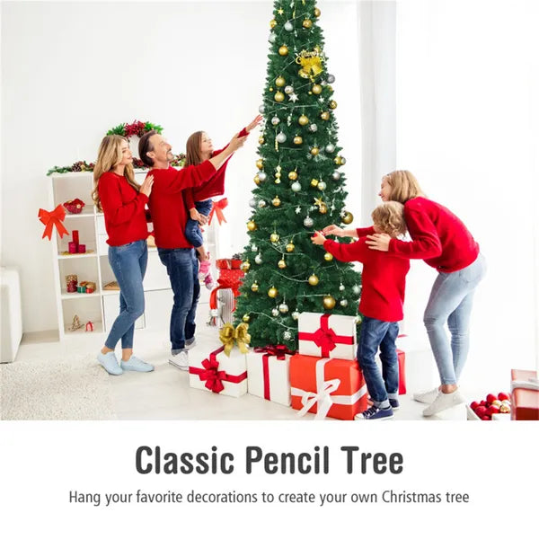 9ft Slim Pencil Christmas Tree - Space-Saving Flocked Design