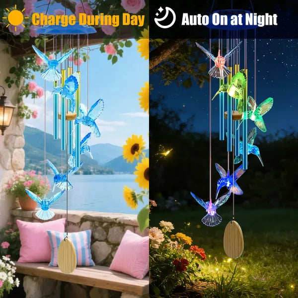 Solar Wind Chimes with Color-Changing LED Lights - Waterproof Decor