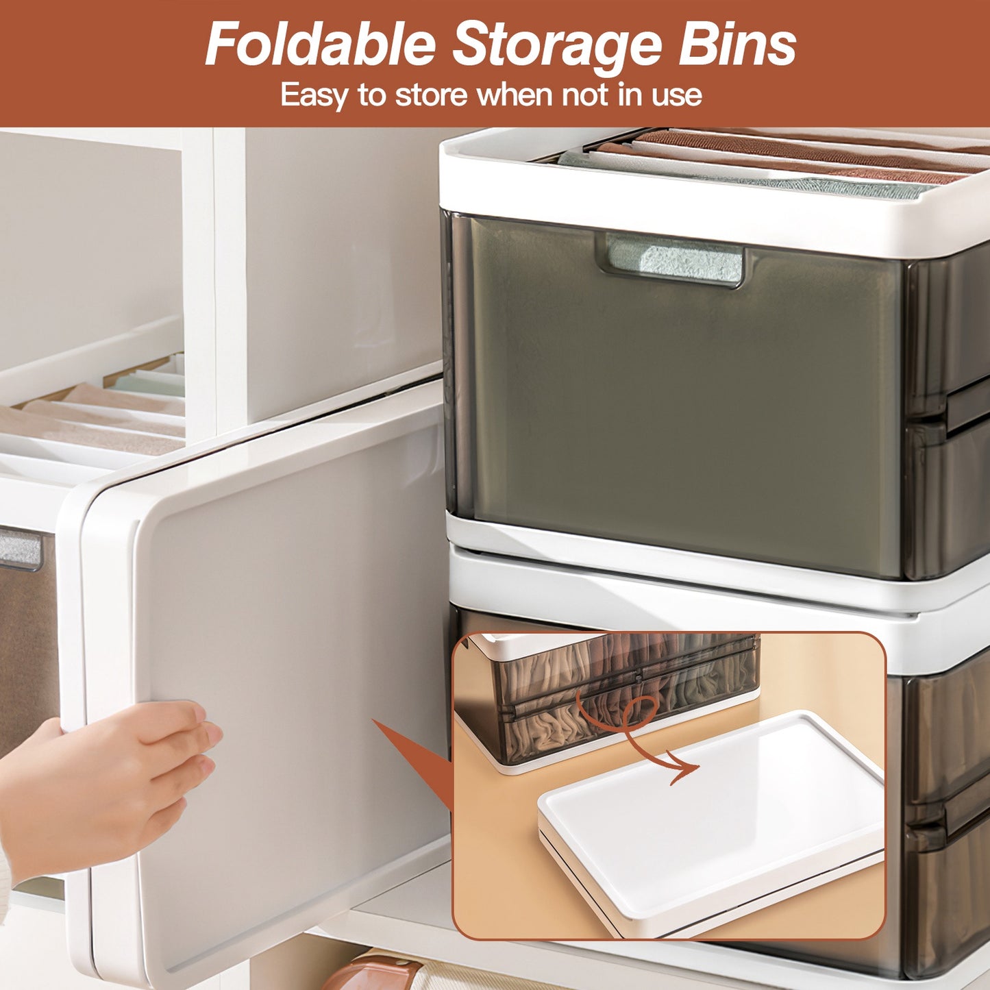 3 Pack Foldable Storage Bin With Lid Stackable Plastic Closet