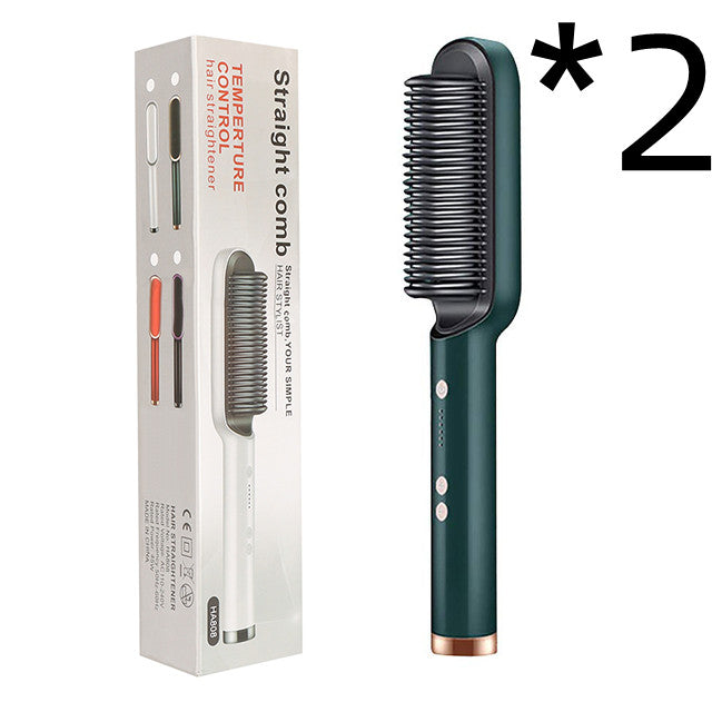 2-in-1 Hair Straightener Curling Iron Hot Comb with Negative Ions - Multi-Functional Electric Hair Styling Brush