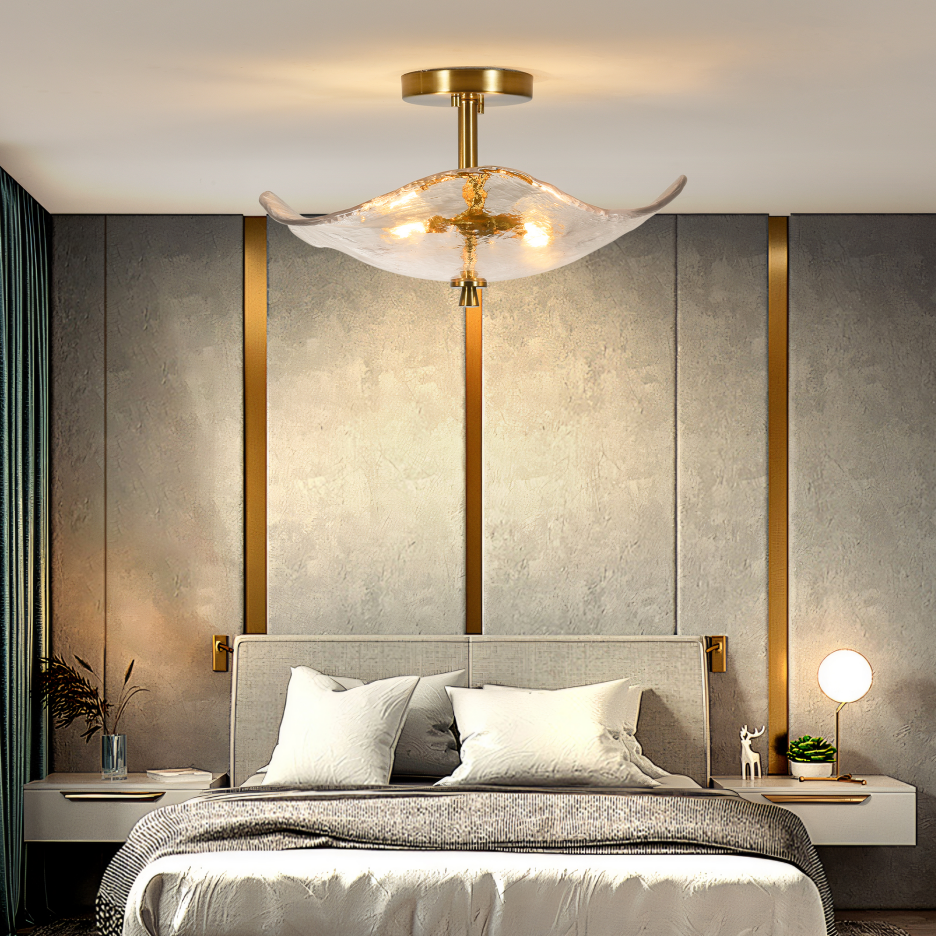 16.5 Inch Gold Semi Flush Mount Ceiling Light Modern Glass Fixture for Bedroom Bathroom Kitchen