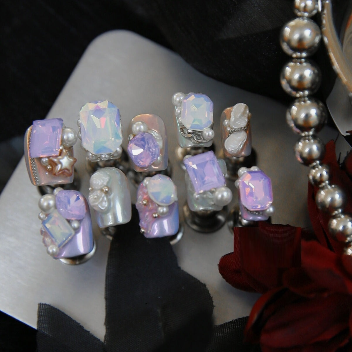Nail Art Kit with Fairy Crown Design and Tourmaline Gem for Manicure - Multiple Sizes