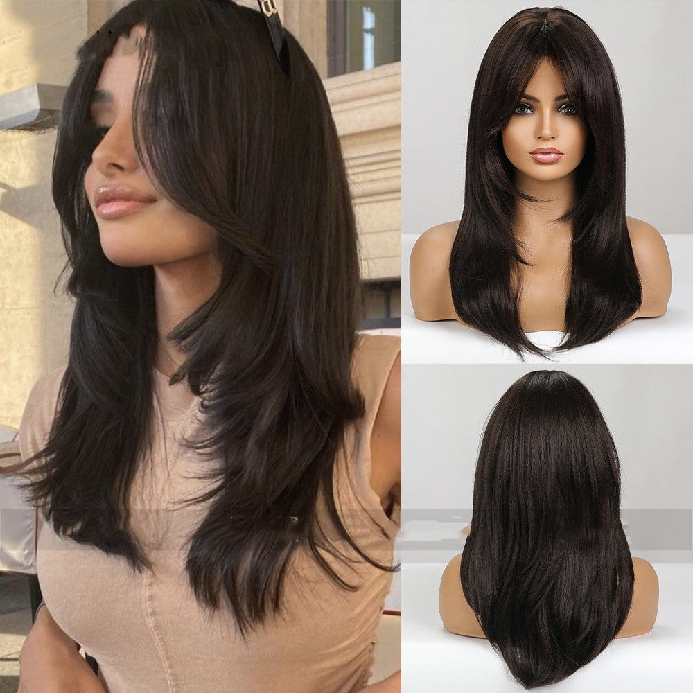 Mid-Length Straight Hair Wig with Gradient Colors for Ladies - Synthetic Fiber, Multiple Shades