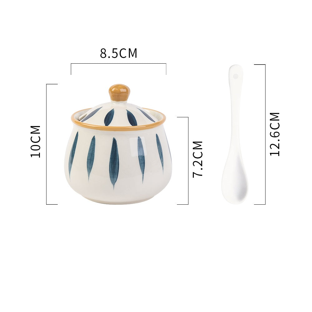 Ceramic Condiment Pot Set with Spoon - Kitchen Tableware, Household