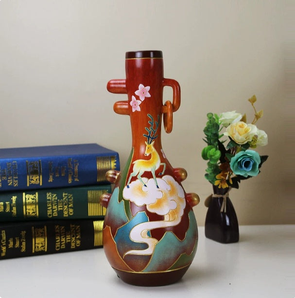 Chinese Style Ceramic Vase - Painted Single-Ring Decorative Flower Pot