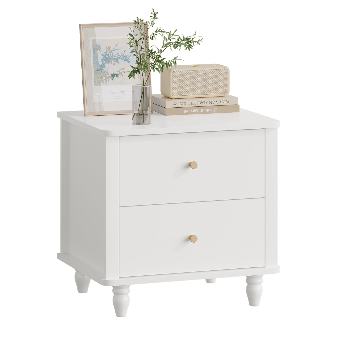 Modern White 2-Drawer Nightstand - MDF Bedside Table