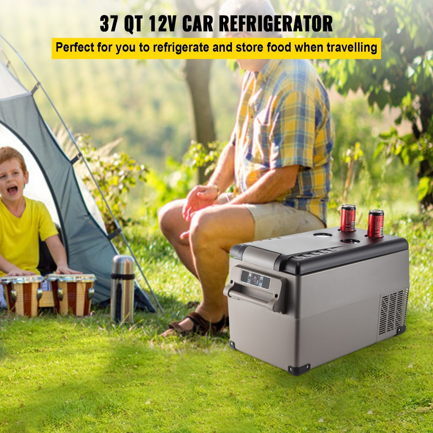 Portable Car Refrigerator 37 Quart with App Control - 12V/110V Dual Zone Cooler