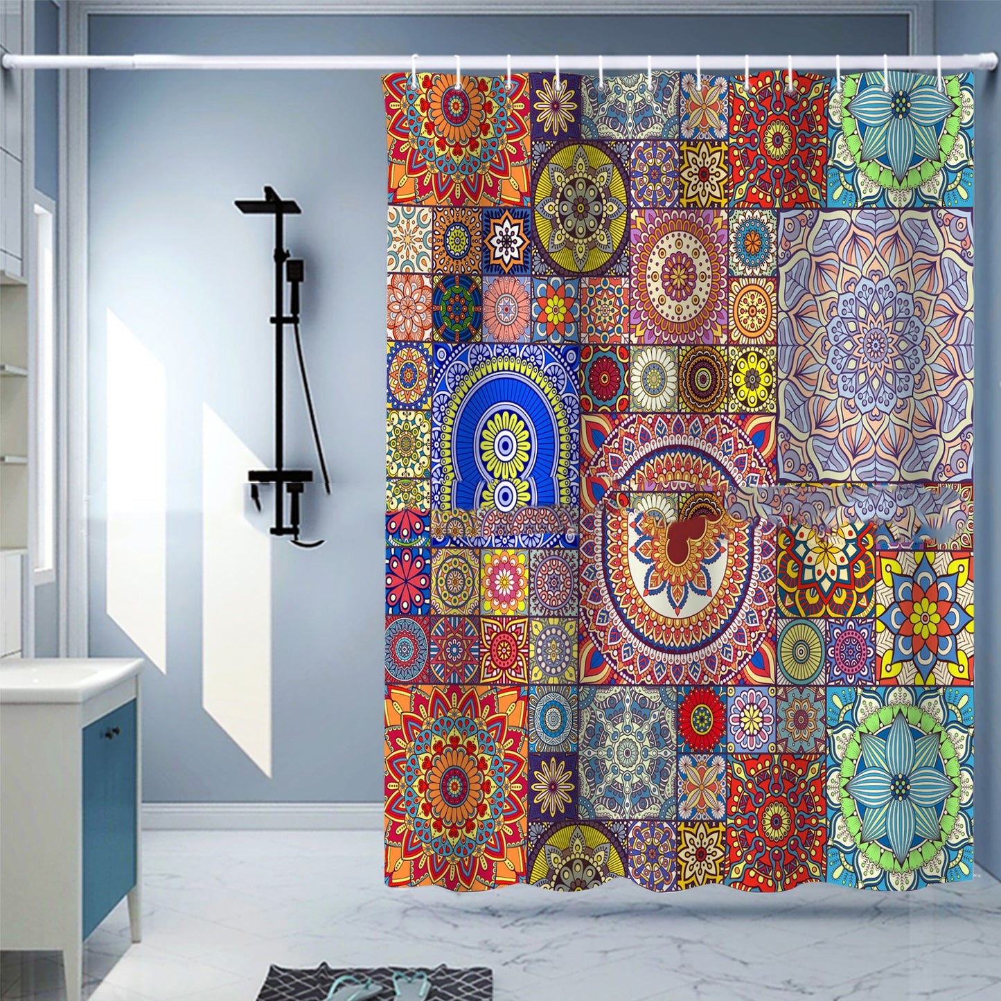 Waterproof Digital Printing Shower Curtain - Punch-Free European Style 183x214cm