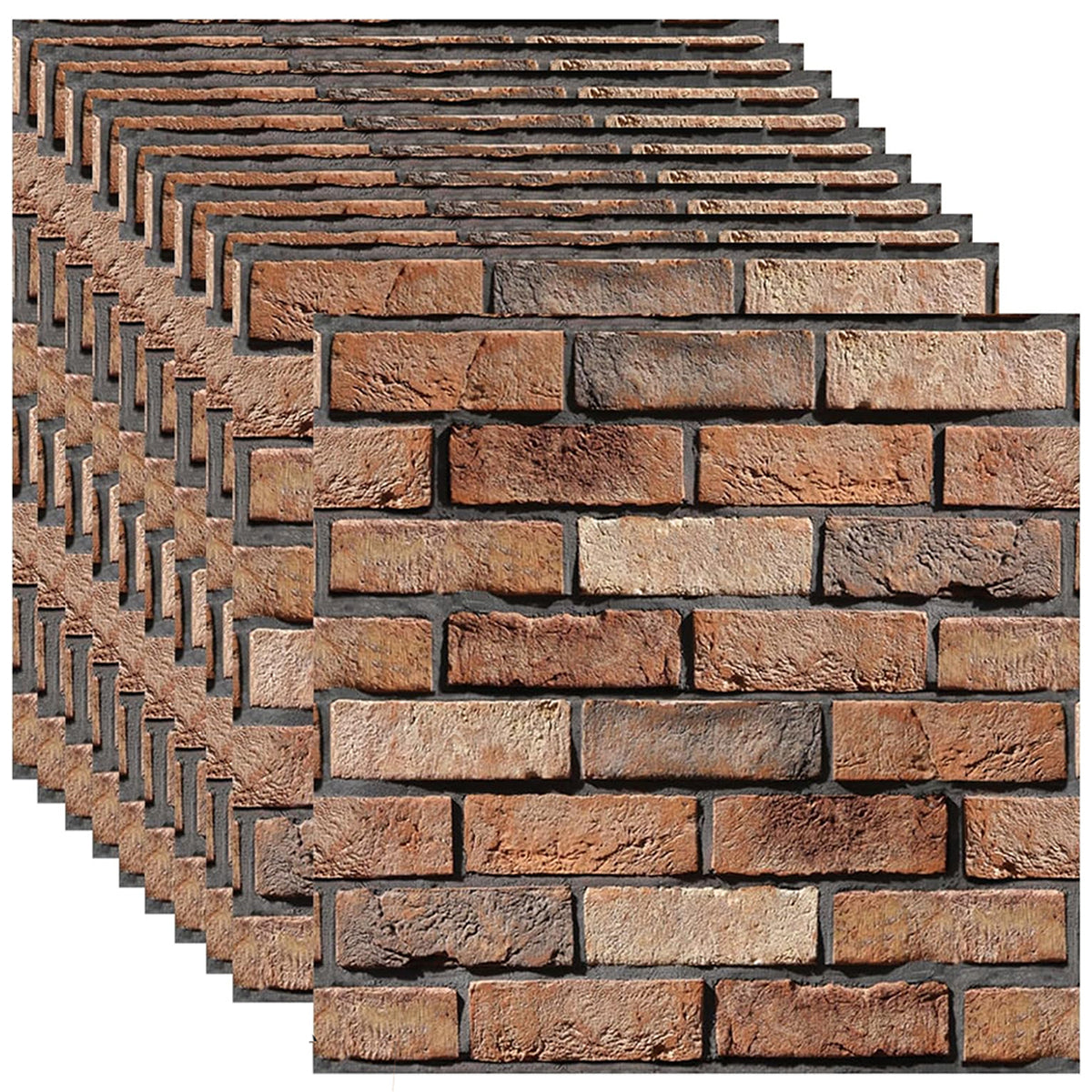 10-Pack 3D Brick Wall Panels - Removable PVC Wallpaper, Maroon