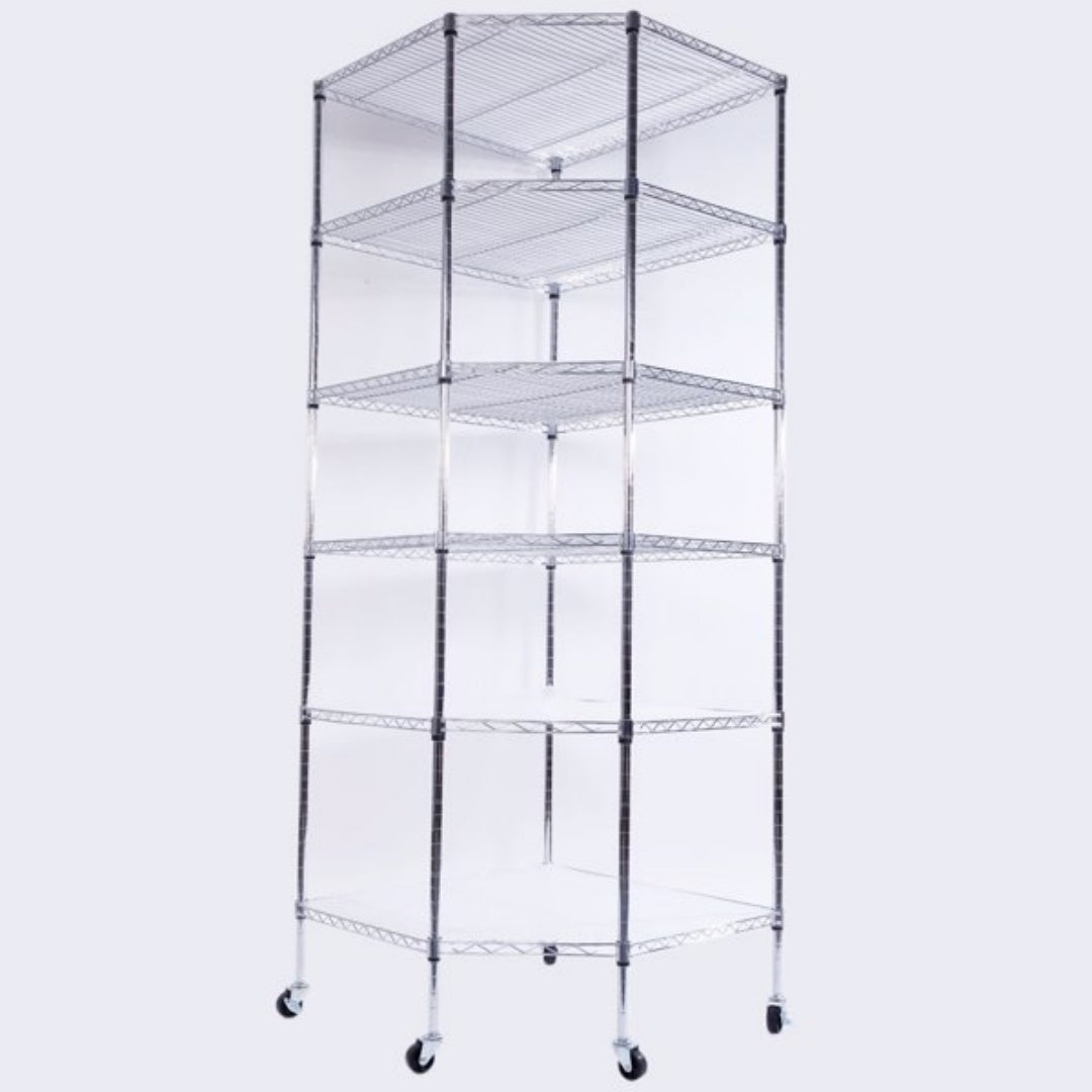 6-Layer Polygonal Corner Shelving Unit - Chrome Plated Storage Rack