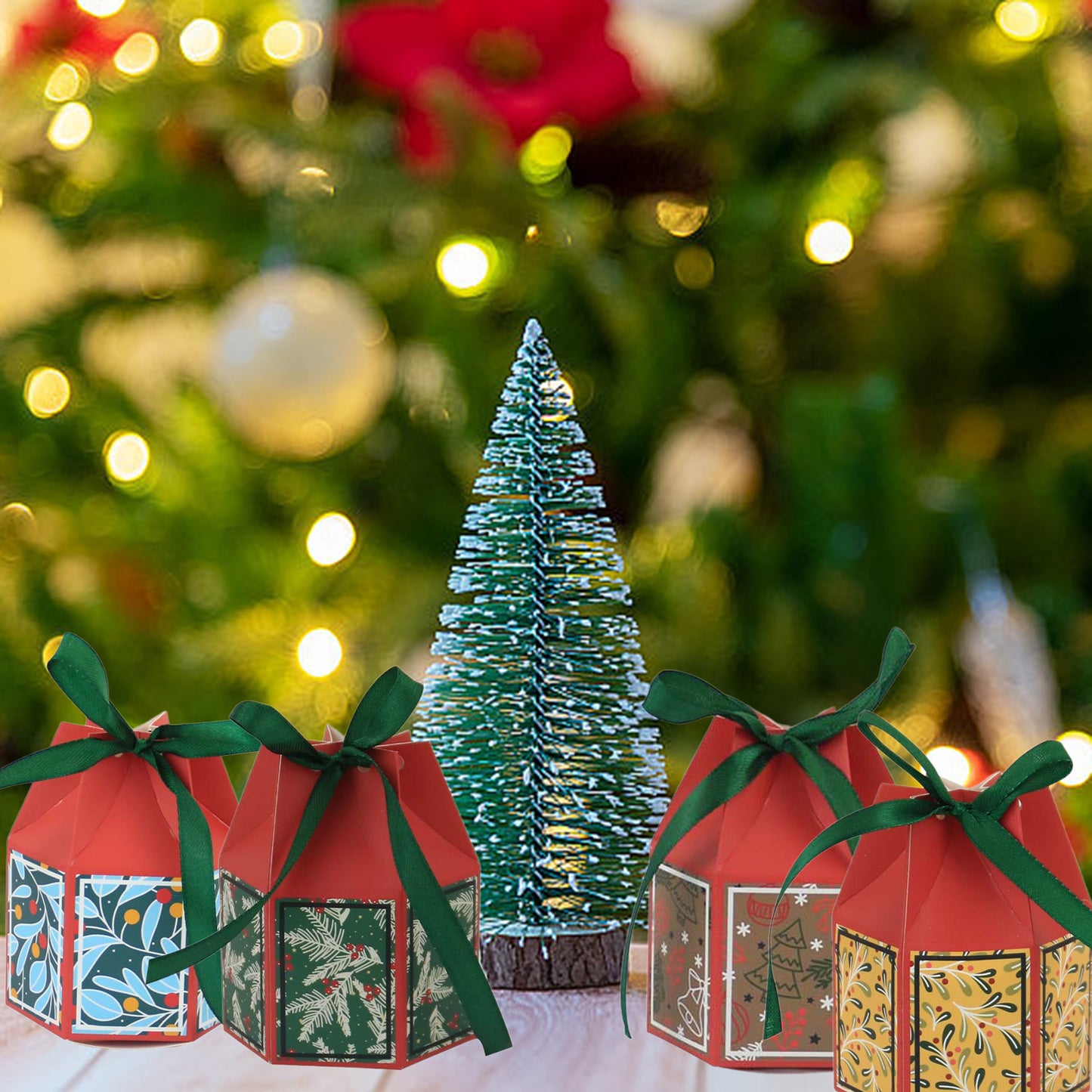 20 PCS Christmas Treat Boxes with Ribbons - Holiday Goodie Boxes