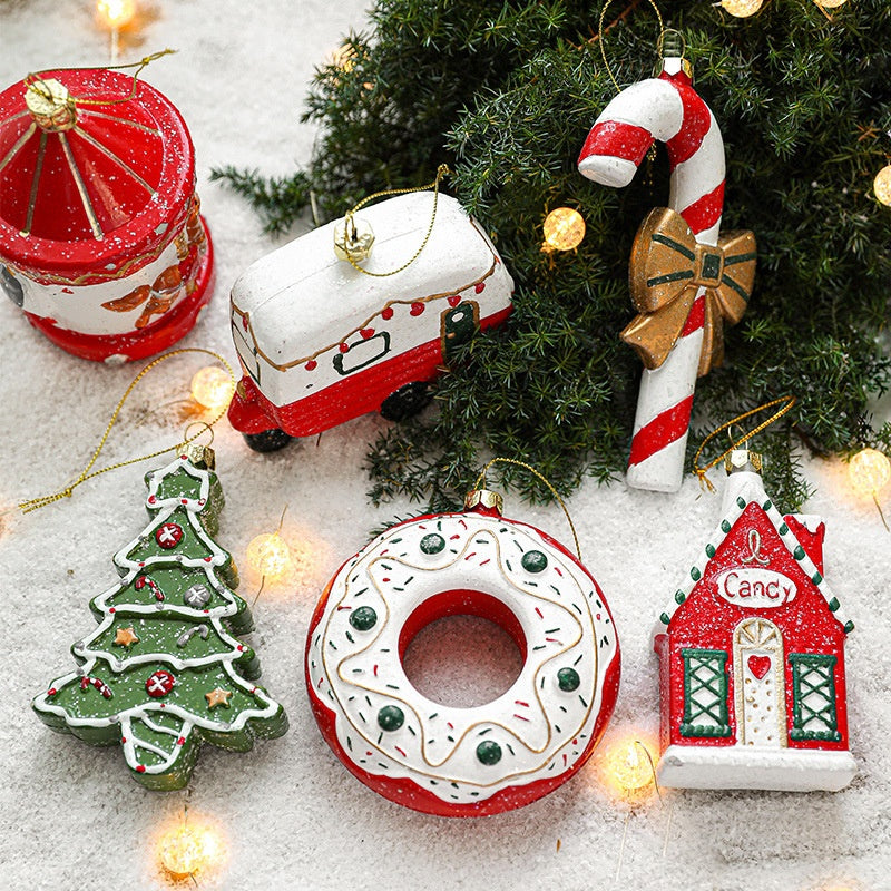 Christmas Tree Decorations Painted Plastic Ornaments Set - Holiday Decor