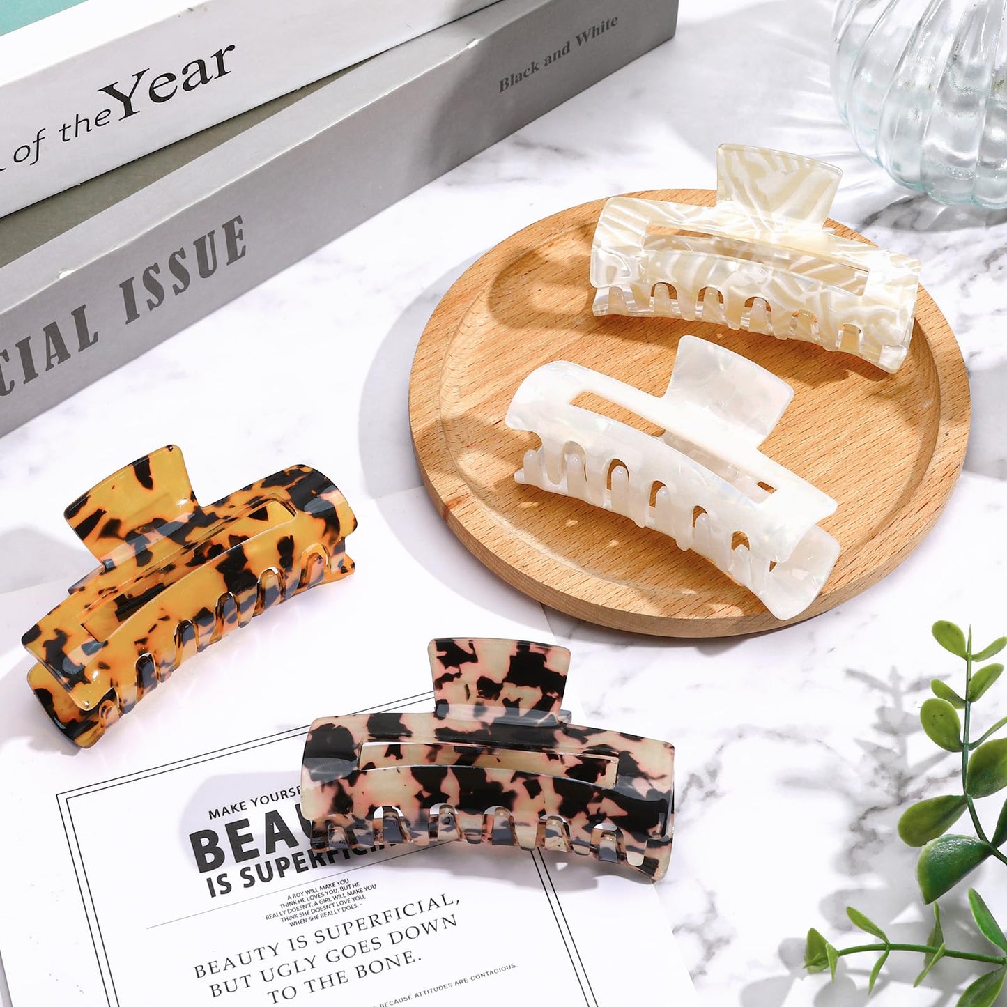 4-Piece Tortoise Hair Claw Clip Set - 3.15-Inch Durable Acetate Jaw Clips