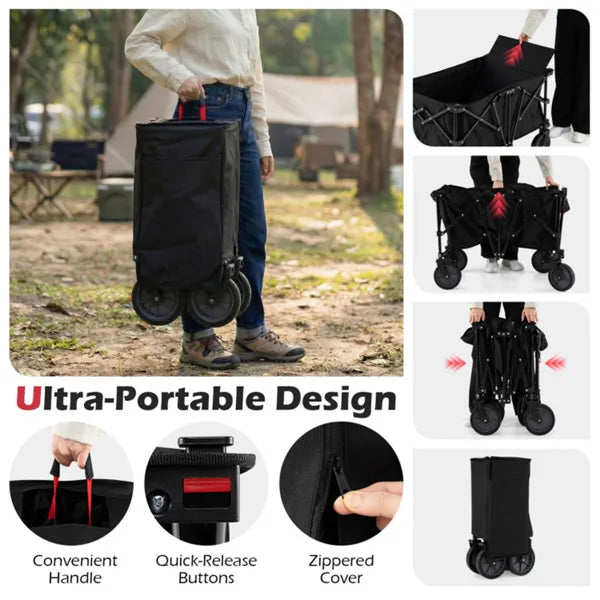 Black 400 Lbs Heavy-Duty Collapsible Wagon Cart With All-Terrain
