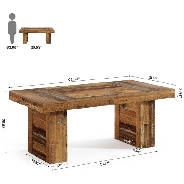 Rustic Dining Table - 63-Inch Wood Grain Finish
