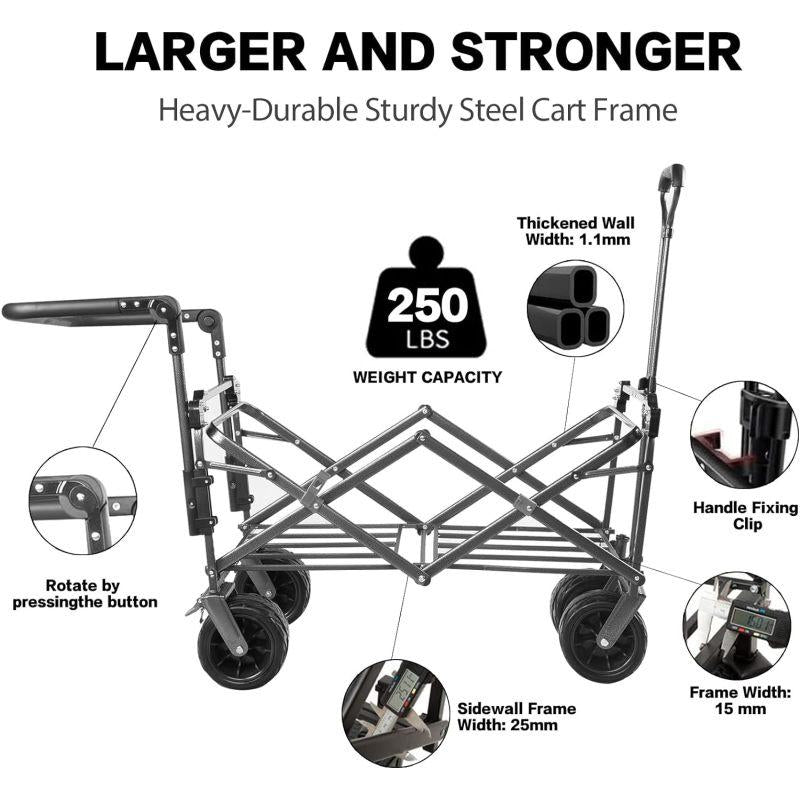 140L Foldable All-Terrain Utility Wagon with Removable Canopy, Brakes & Ice Pack
