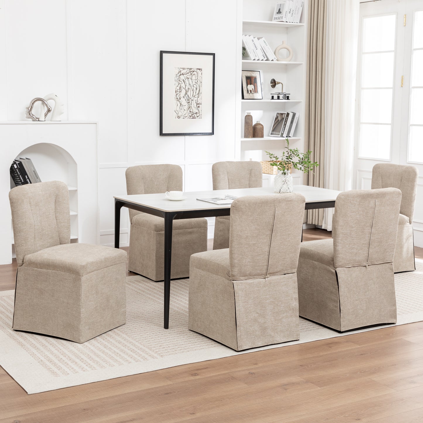 Modern Linen Dining Chairs with Padded Seat - Set of 2 (Brown)