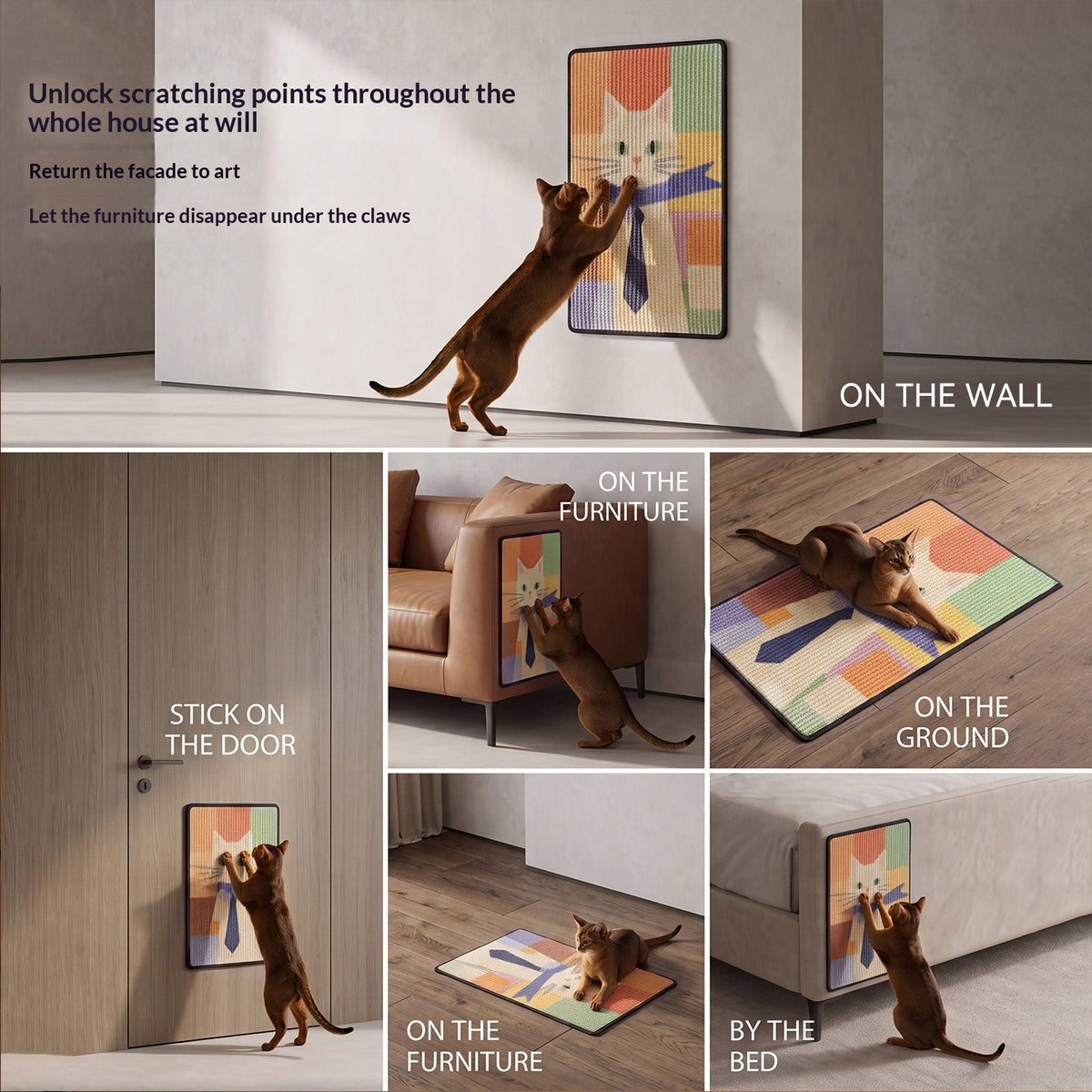 Vertical Wall-Mounted Cat Scratching Post with Geometric Print - Scratch-Resistant Sisal