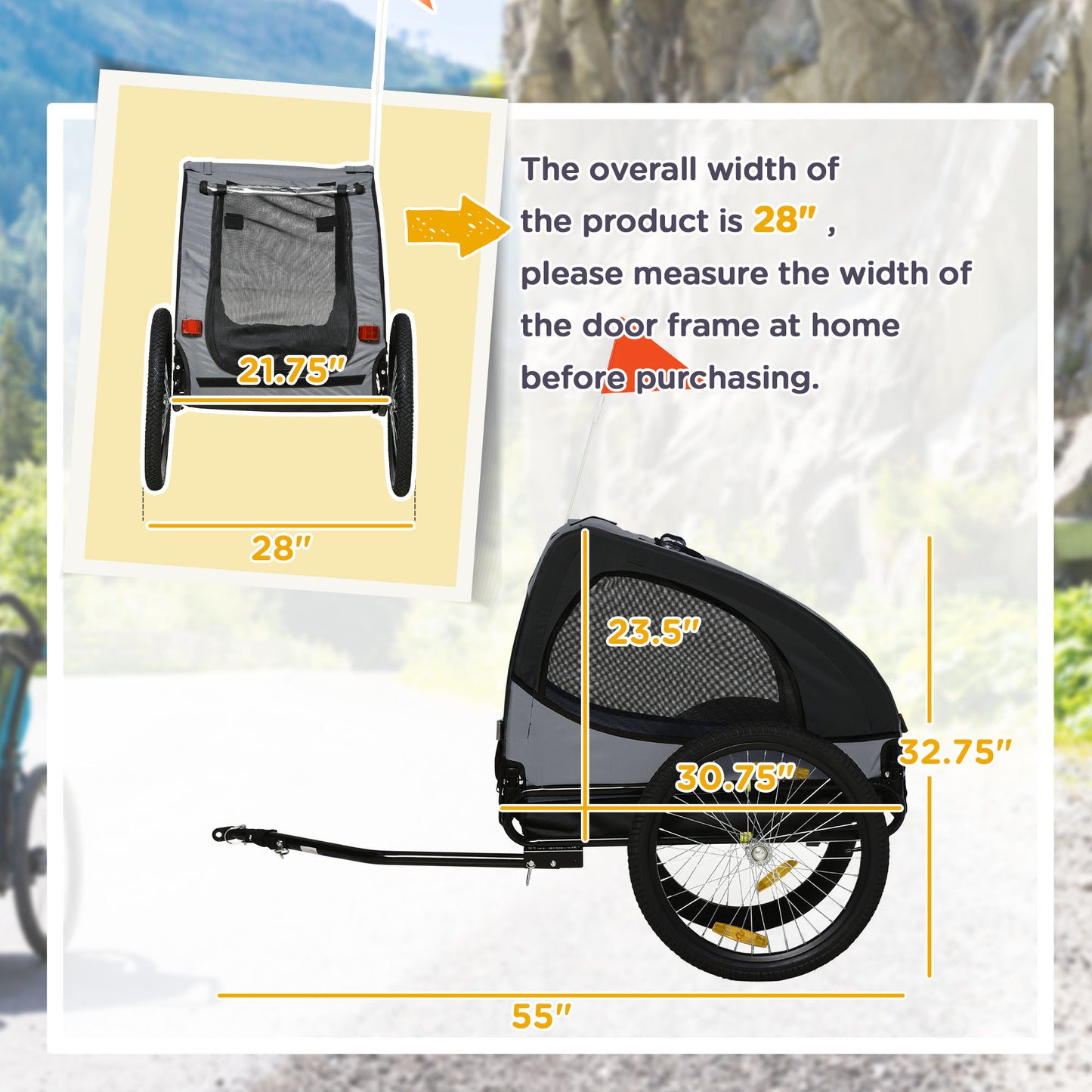 Dog Bike Trailer with Mesh Windows and Reflectors for Medium Dogs - Black