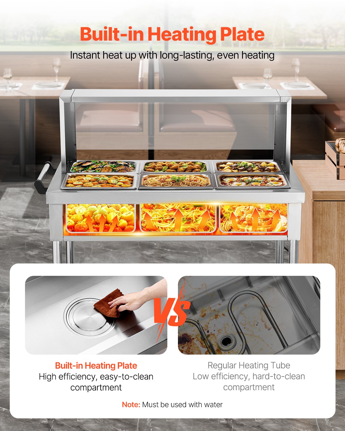 Commercial Food Warmer Steam Table with 6 Half-Size Pans, Silver
