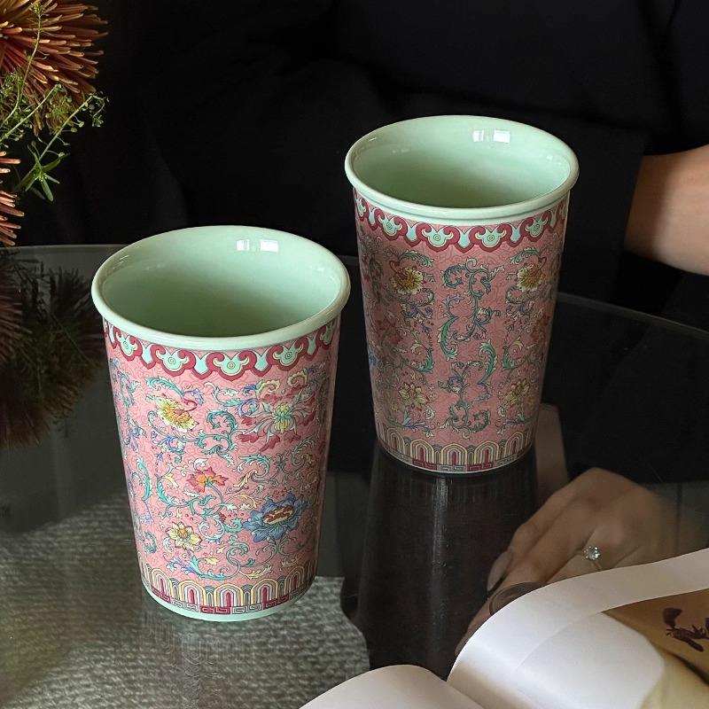 Enamel Glazed Ceramic Mug 370ml Vintage Chinese Style Drinkware