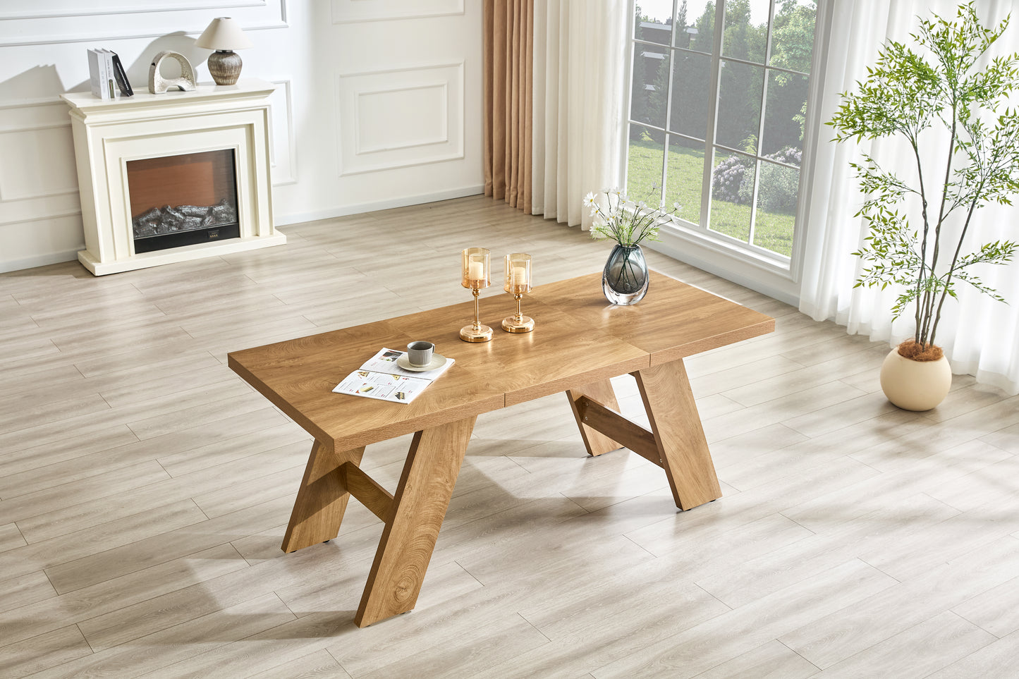 71x31.5inches Light Wood Grain MDF Splicing Rectangular Dining