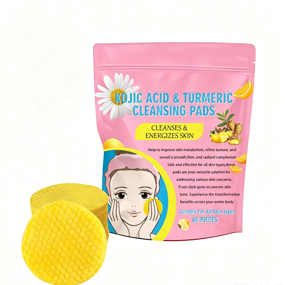 Turmeric Kojic Acid Cleansing Pads - 40 Count Exfoliating Face Wipes