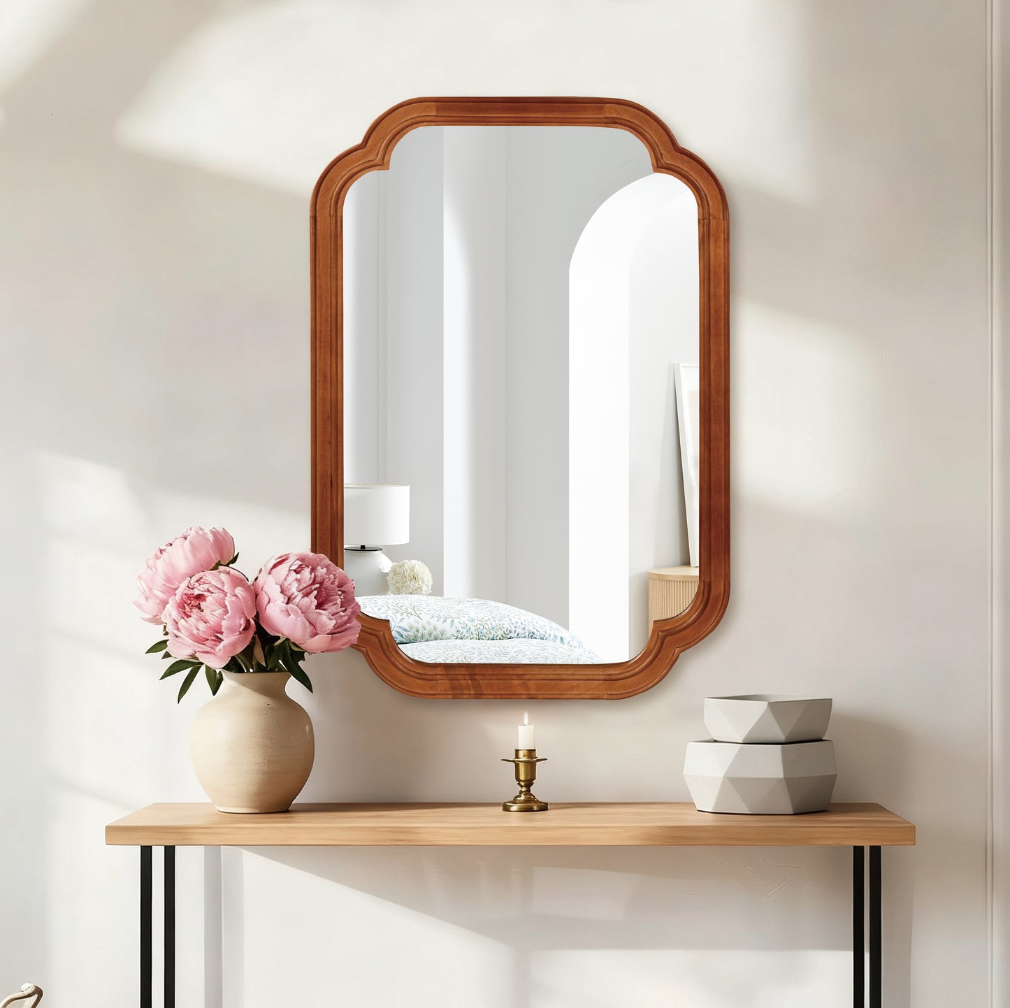 20" x 30" Yellow Brown Solid Wood Frame Decorative Mirror