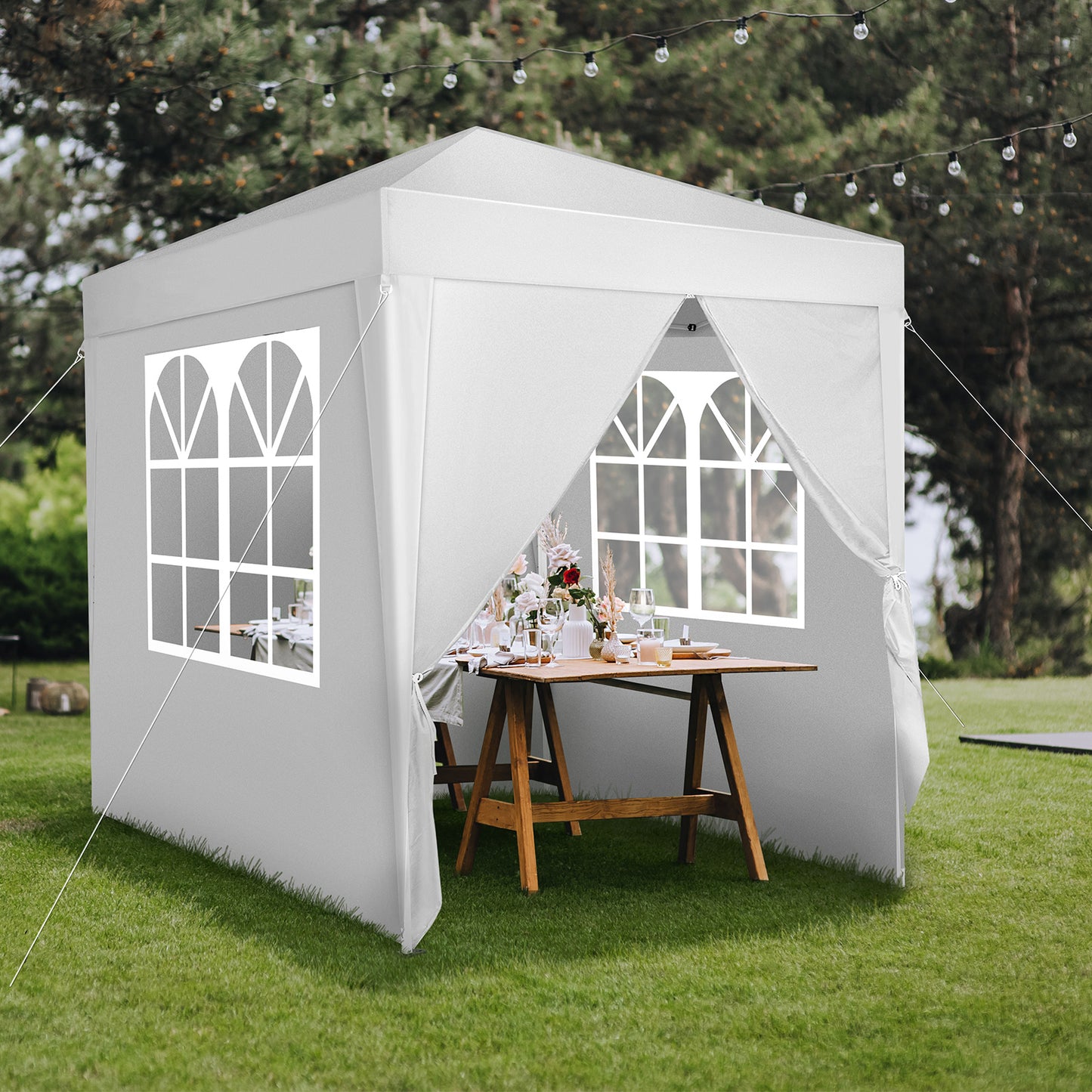 Portable 6.5x6.5ft White Folding Canopy Tent with Sidewalls