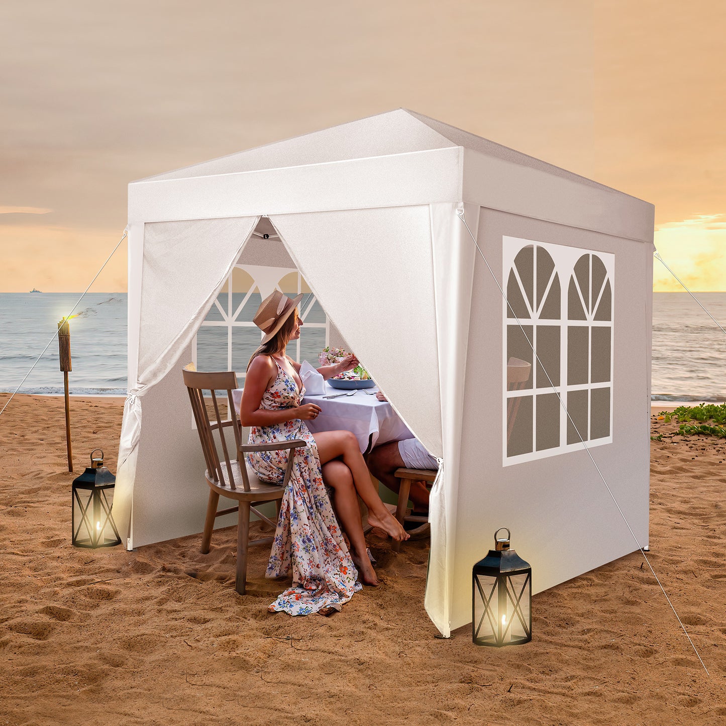 Portable 6.5x6.5ft White Folding Canopy Tent with Sidewalls
