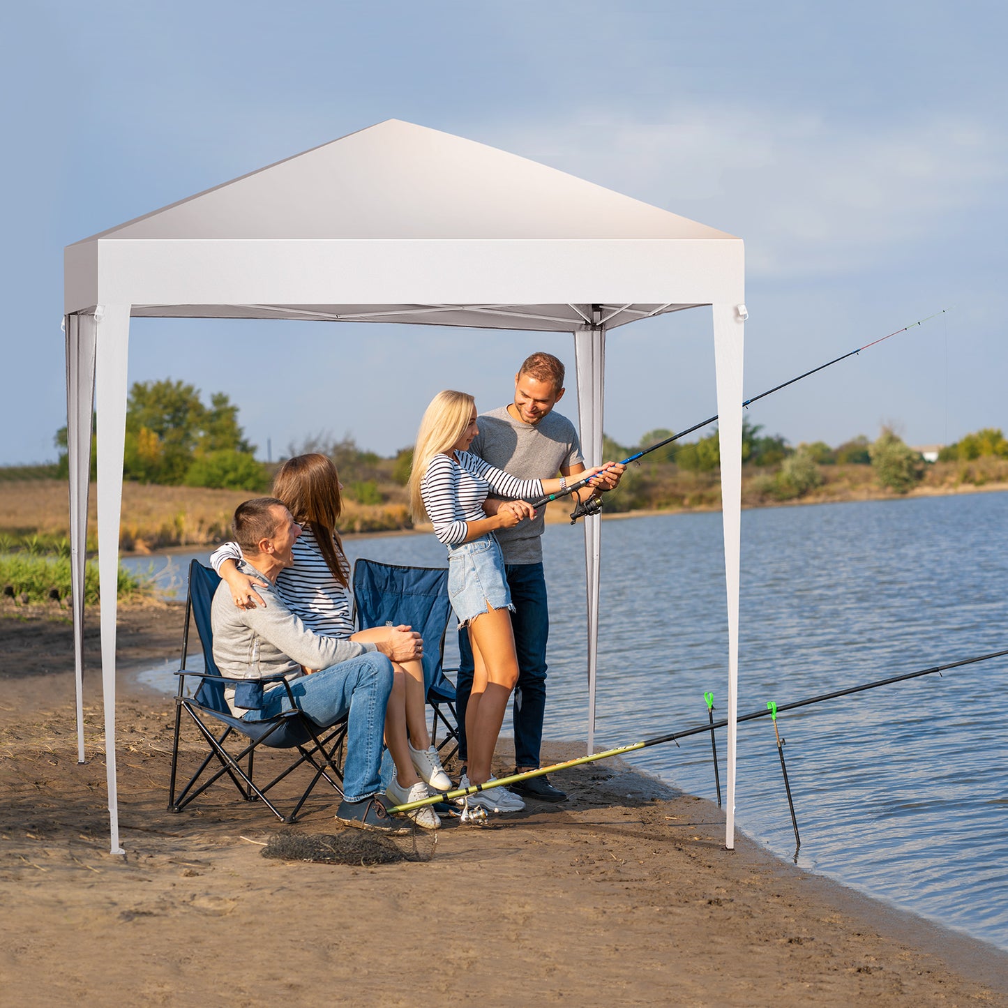 Portable 6.5x6.5ft White Folding Canopy Tent with Sidewalls