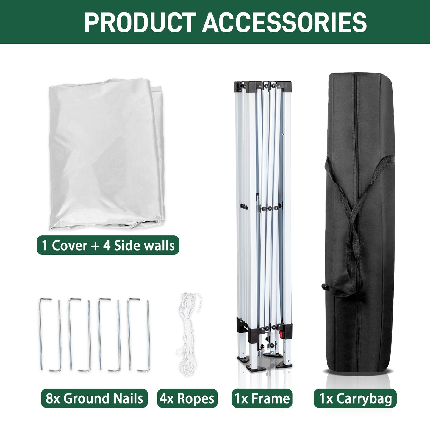 Portable 6.5x6.5ft White Folding Canopy Tent with Sidewalls