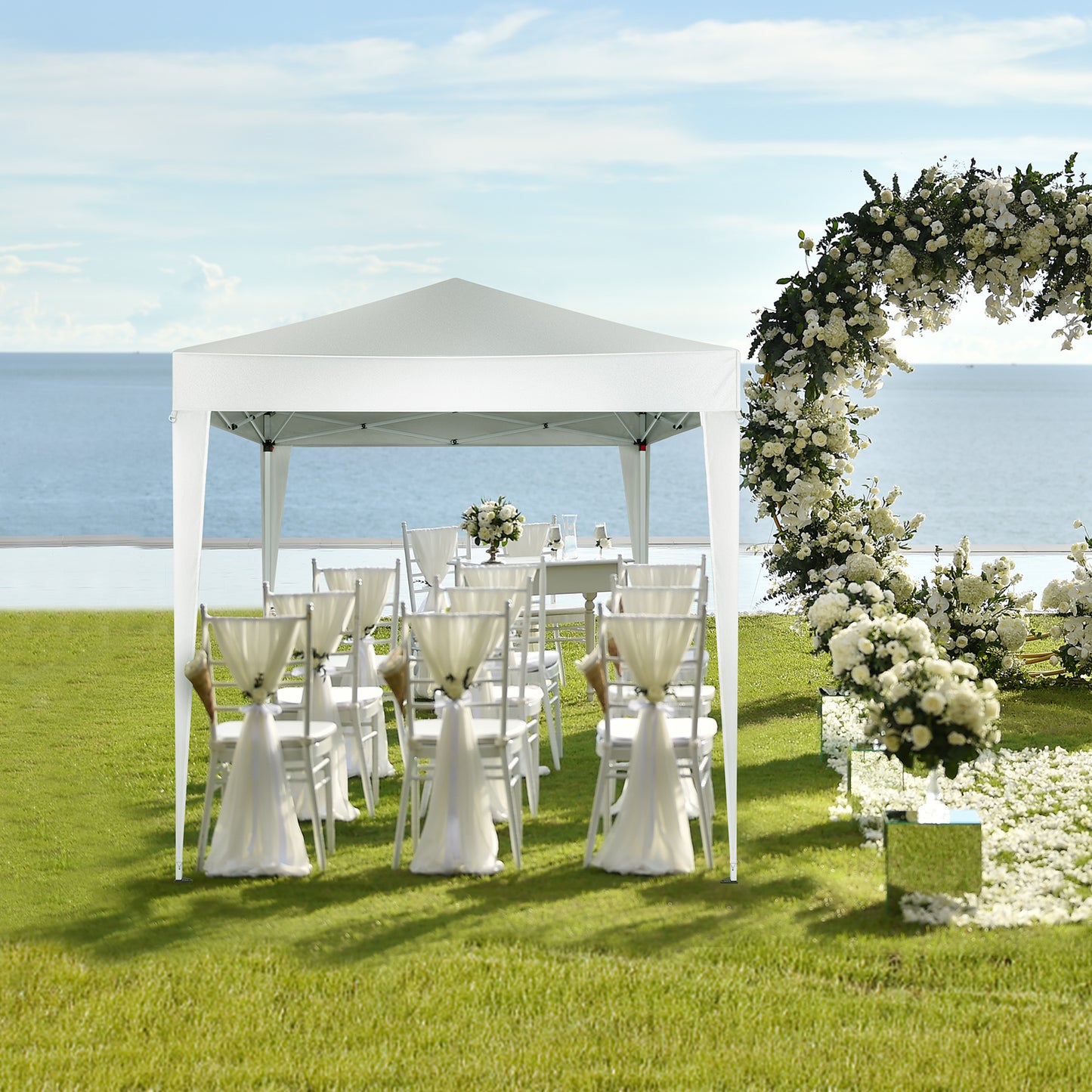 Portable 6.5x6.5ft White Folding Canopy Tent with Sidewalls