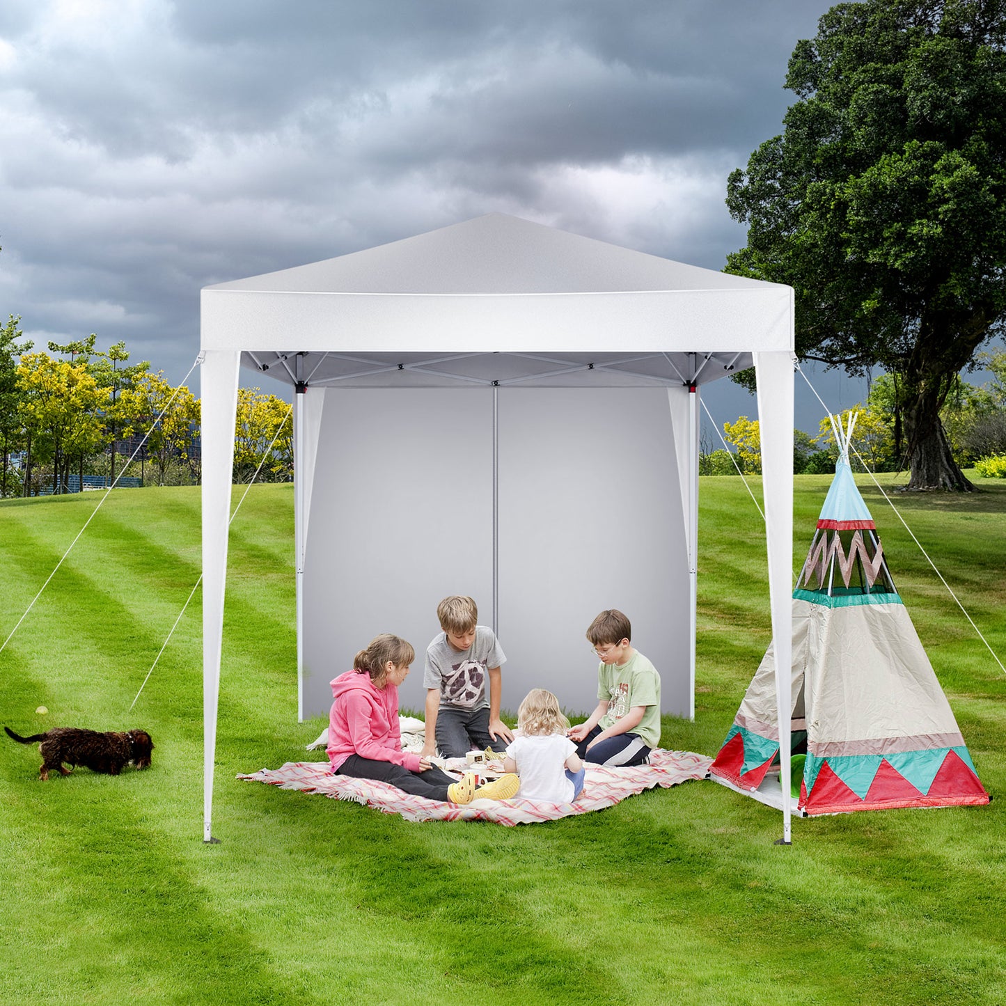 Portable 6.5x6.5ft White Folding Canopy Tent with Sidewalls
