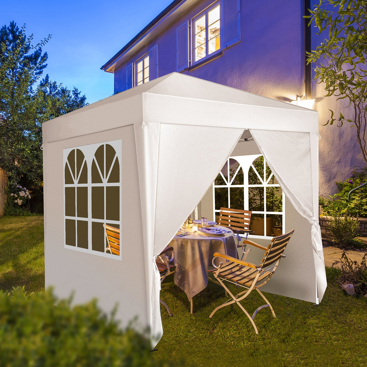 Portable 6.5x6.5ft White Folding Canopy Tent with Sidewalls