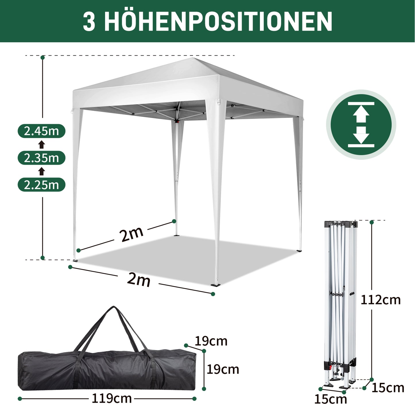 Portable 6.5x6.5ft White Folding Canopy Tent with Sidewalls